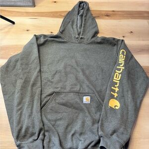 Carhartt OD green Hoodie with Yellow Sleeve Logo
